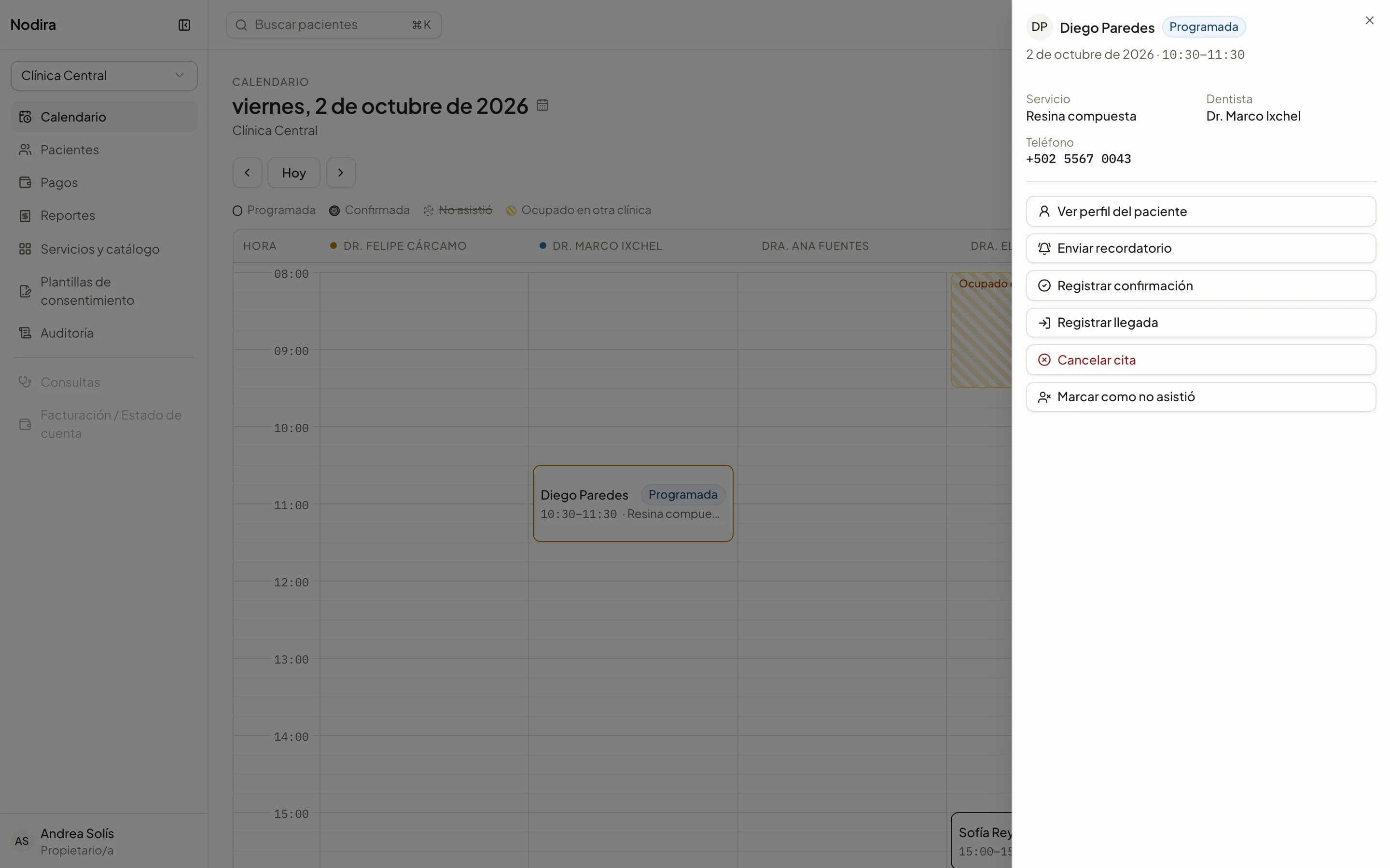 An appointment's details and actions.