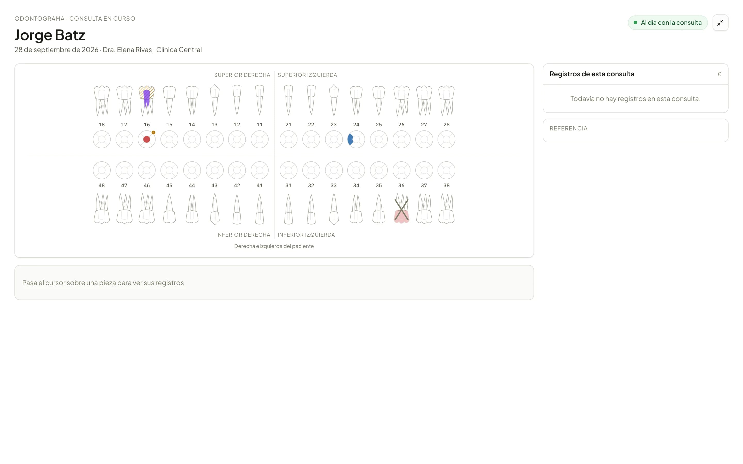 The second screen the patient sees, with their odontogram.